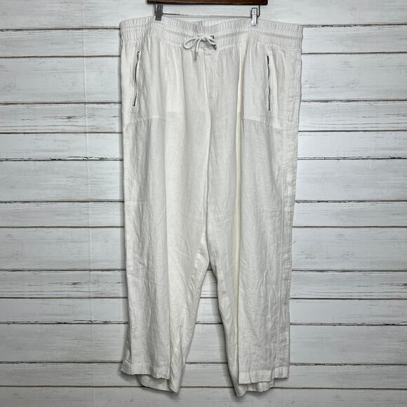Athleta Cabo Linen Wide Leg Pants White Plus Size 24 Resort - Picture 2 of 11